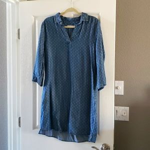 Kenneth Cole Reaction Blue Chambray Tunic Dress Roll Tab Sleeve Size 12